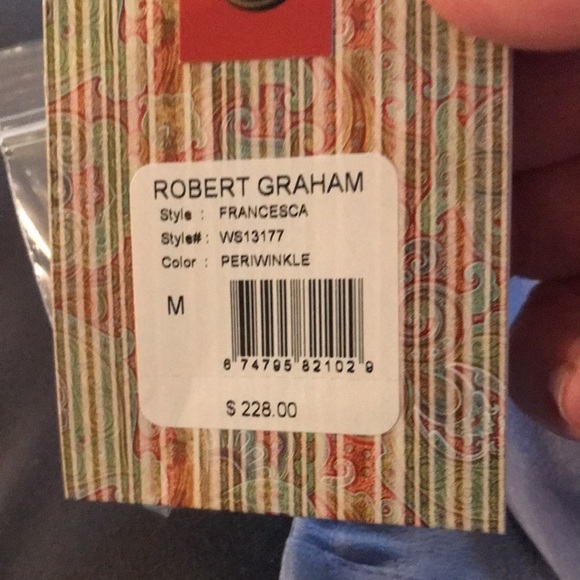 100%silk Robert Graham NWT size M blouse in Periwinkle Blue - Picture 7 of 8